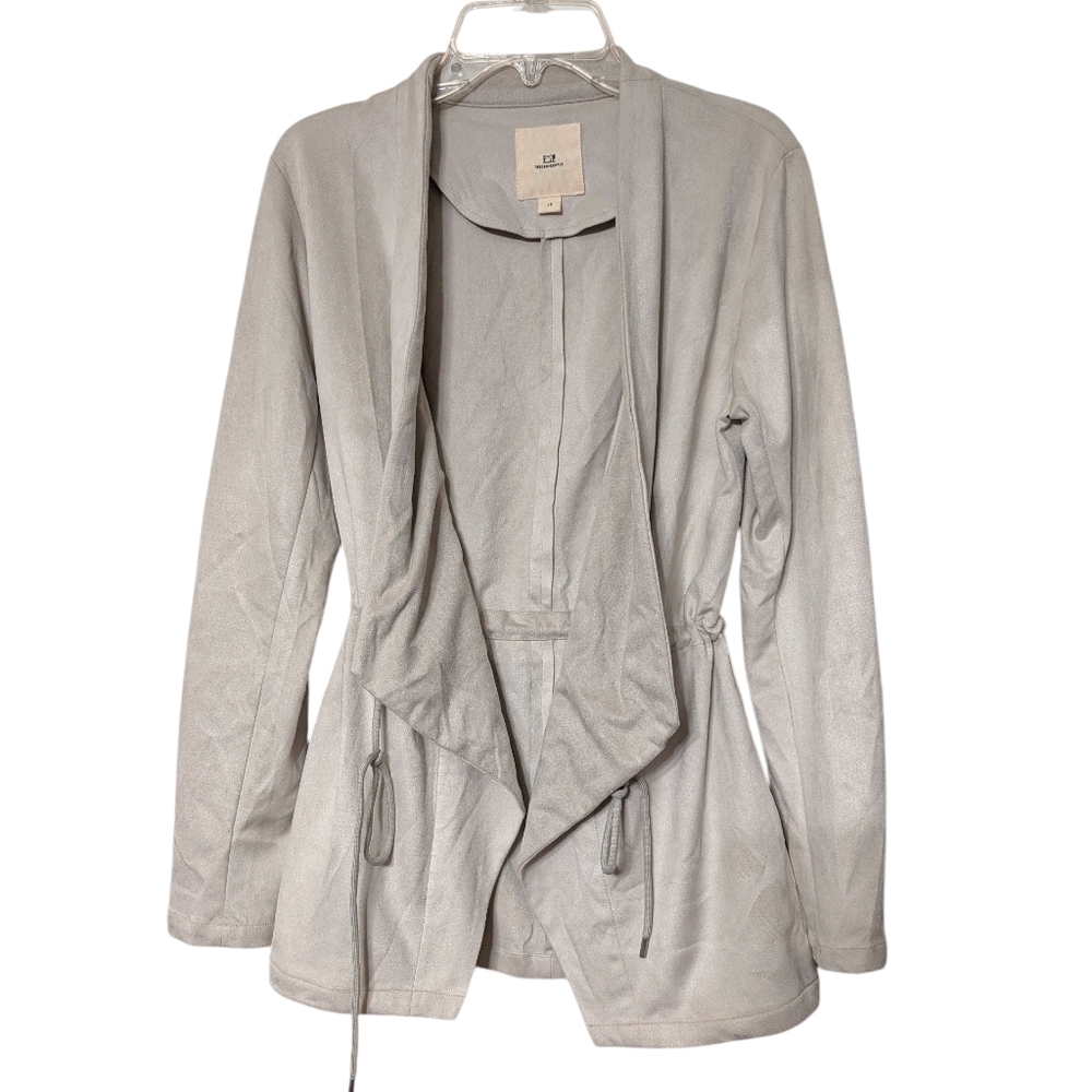 Thread & Supply Malva Light Gray Faux Suede Open Front Cinchable Waist Jacket XS - Picture 8 of 8